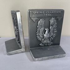 Vintage Pair Cast Metal American Eagle  Bookends Silver Tone 1956 Trophies picture