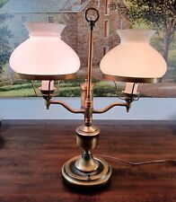Vtg Mid Century Brass Student Double Arm Hurricane Lamp Glass Globes Working  picture