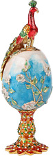Vintage Blue Peacock Faberge Egg Style Trinket Box Hinged, Unique Gift for Famil picture