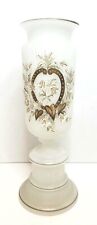 Antique Frosted White Satin Bristol Glass Vase Painted Enamel 11