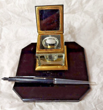 Esterbrook fountain pen and unbranded black glass/stone/marble inkwell picture
