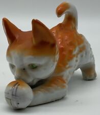 Vintage Japan Orange & White Cat Kitten Figurine Playing With Ball Of Yarn picture