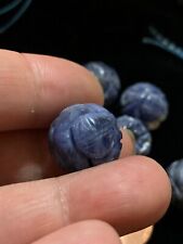 One Vintage Carved Chinese Bead Blue Sodalite Gemstone Round Shou Design 16mm picture