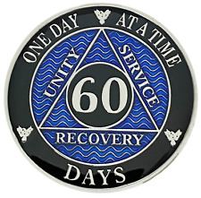 AA 60 Days Blue, Silver Color Plated Coin, Alcoholics Anonymous Medallion picture