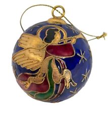 Cloisonne Ornament Angel Playing Trumpet Blue Gold picture