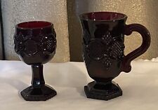 Avon 1876 Cape Cod Ruby Red Footed Irish Coffee Mug & Wine Glass Vintage picture