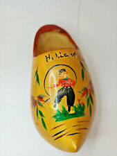 VTG Hand carved painted Holland natural wood shoe clog Dutch boy souvenir gift  picture