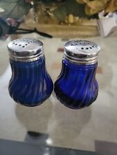 Vintage Cobalt Blue Depression Glass Salt And Pepper Shakers picture