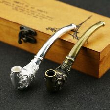 2PCS Bronze Dragon Silver Phoenix Head Smoking Tobacco Pipe Hand Carved Copper picture