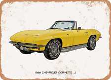 Classic Car Art - 1966 Chevrolet Corvette Oil Painting - Rusty Look Metal Sign 5 picture