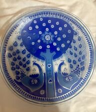Andreas Meyer Nahariya Fused Art Glass Plate Peacocks Tree Textured Blue Israel picture
