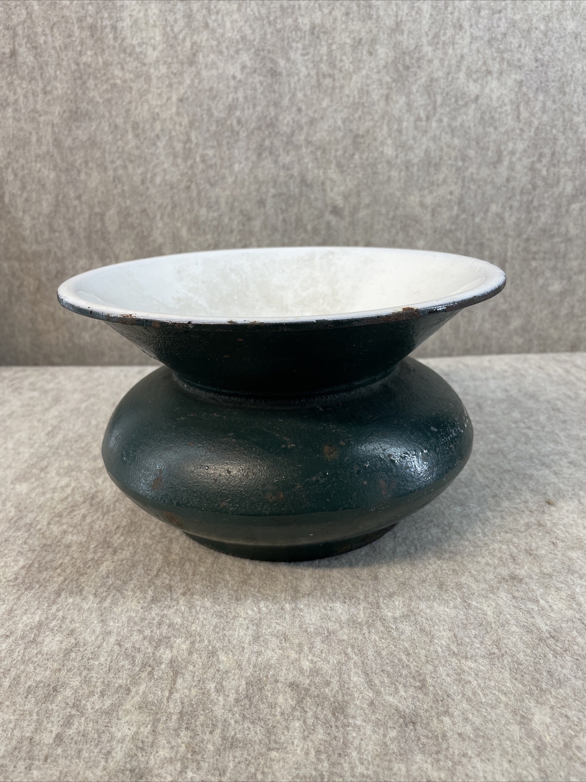 Early 20th Century Green Cast Iron Enamel Spittoon Cuspidor