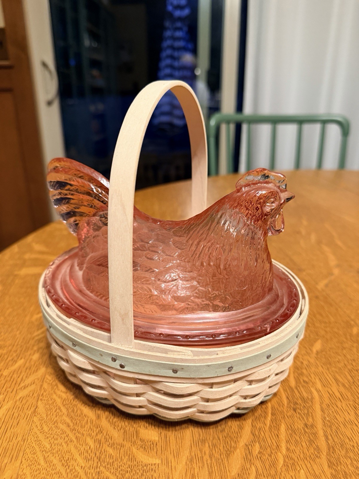 Vintage Longaberger 2002 Pink Glass Hen on a Nest With Basket