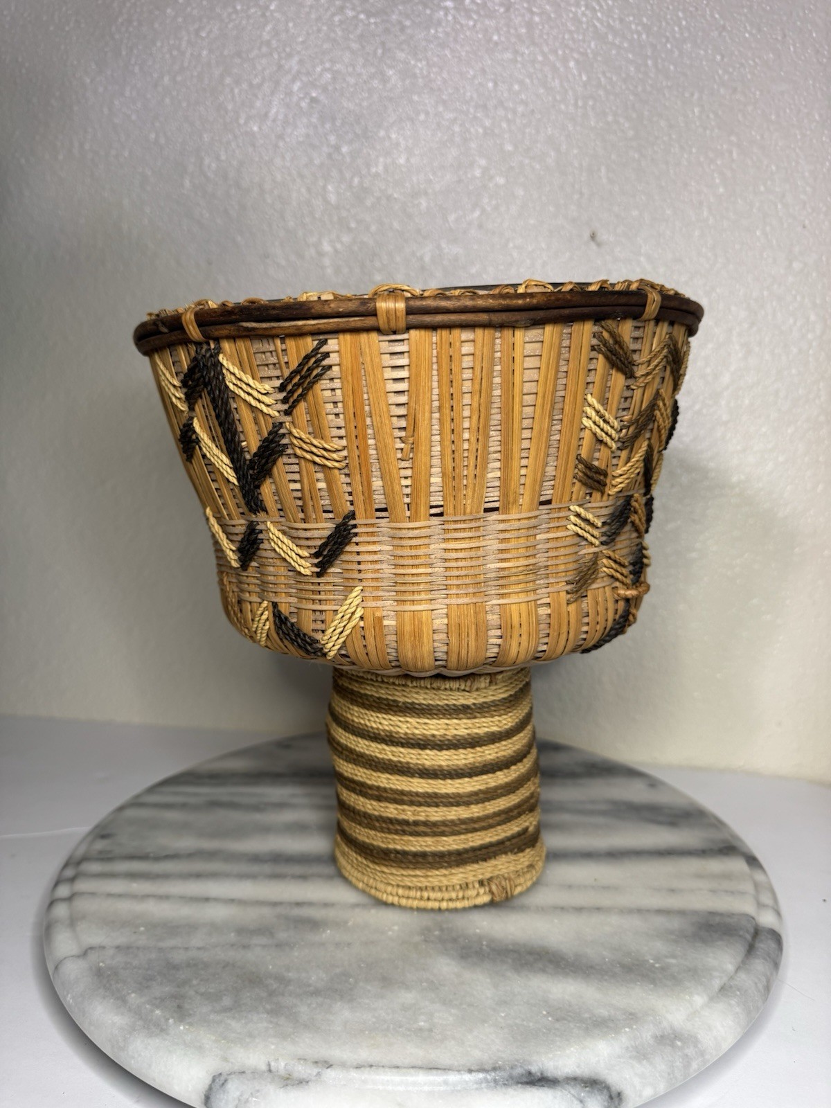 Vintage Handwoven Pedestal Chalice Basket-Boho Openwork Footed Bowl Vintage Handwoven Pedestal Chalice Basket-Boho Openwork Footed Bowl
