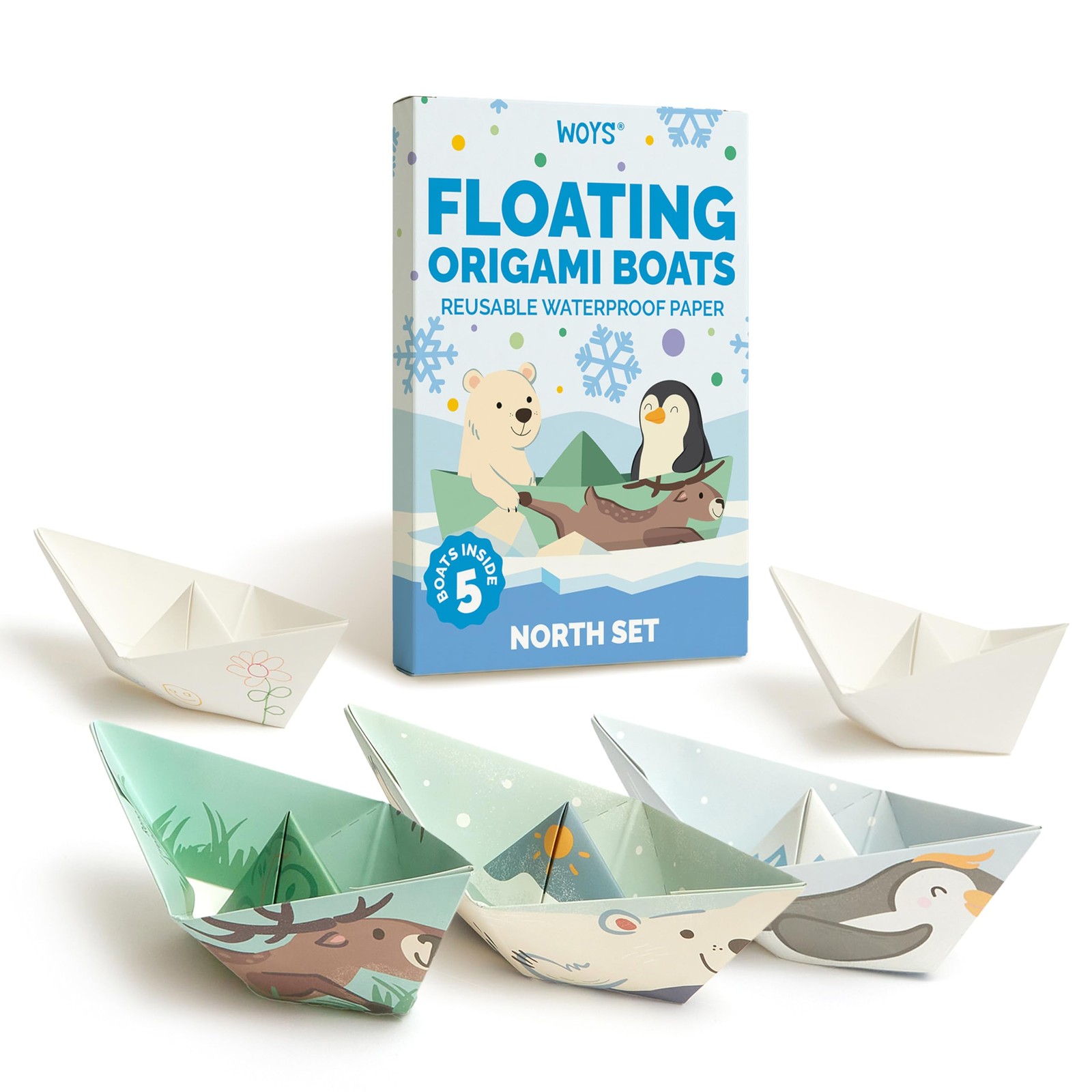 5 Sheets Waterproof Floating Origami Boats Reusable Premium Paper Kit for Bath