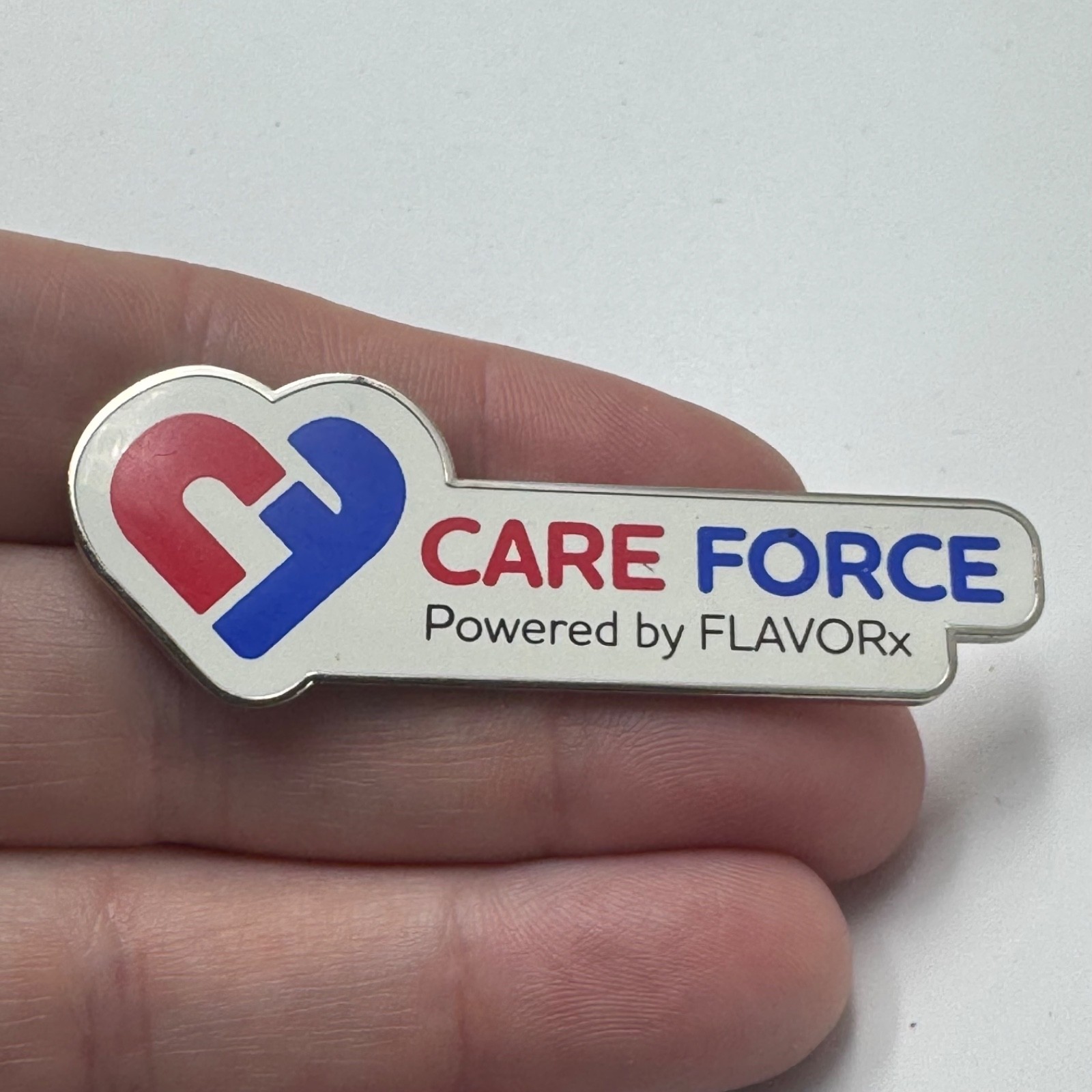 Vintage Care Force FLAVORx Heart Logo Lapel Pin Enamel Red Blue Medical Souvenir