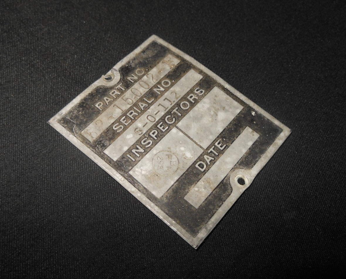 WW2 USAAF Army Aircraft - MAIN PART ACCEPTANCE DATA PLATE - B-25 Mitchell - NICE WW2 USAAF Army Aircraft - MAIN PART ACCEPTANCE DATA PLATE - B-25 Mitchell - NICE