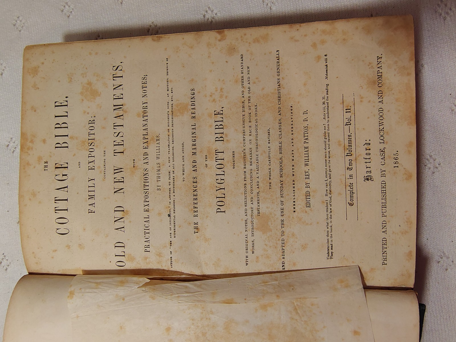 1865 Cottage Bible Vol 2 Antq Religious Book Polyglott Isaiah to Revelation HB