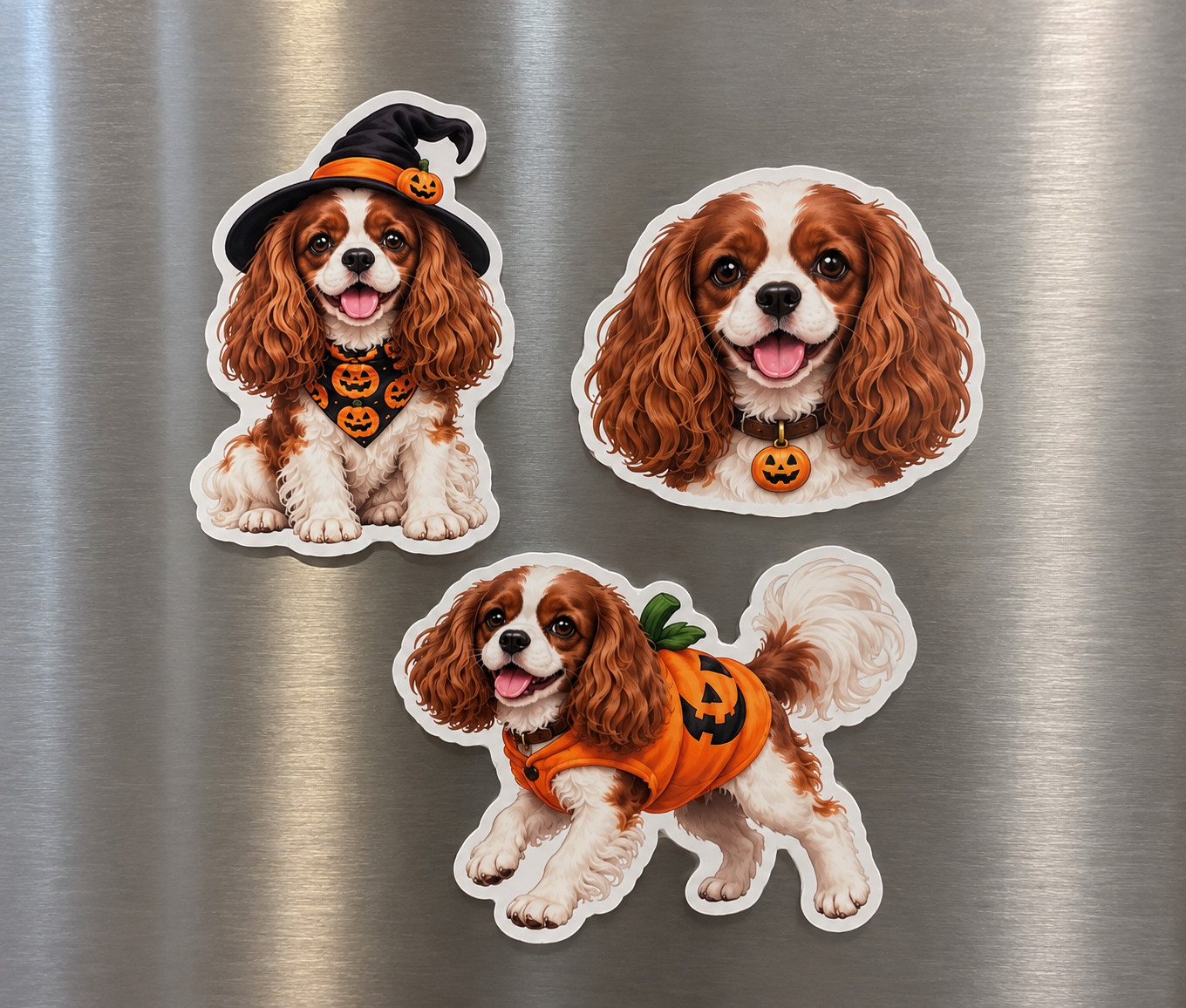 Halloween Cavalier King Charles Spaniel Dog Magnets Set of 3 Pumpkin Fridge Deco