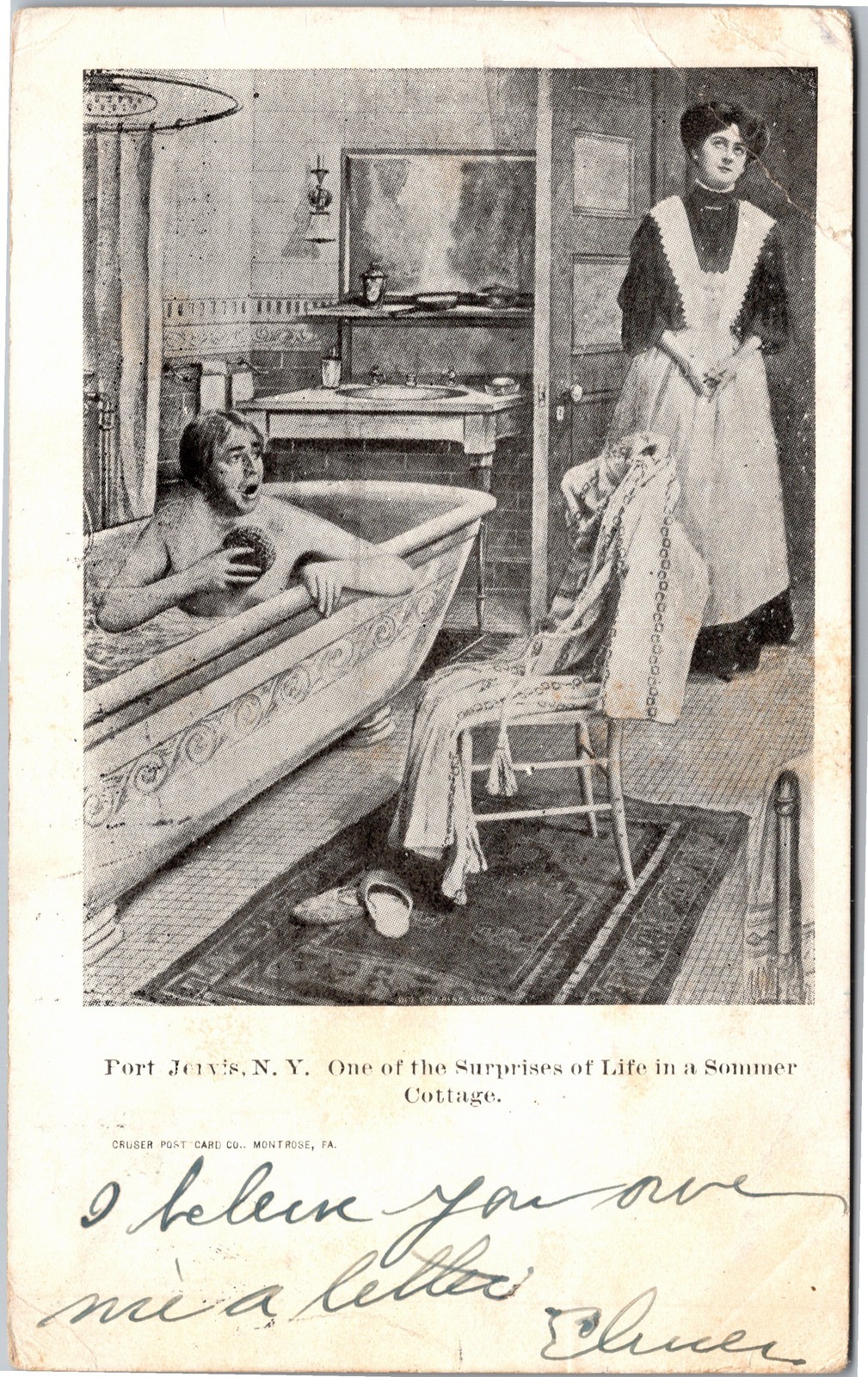 Postcard NY Port Jervis - Surprise Life Sommer Cottage Man Woman Bath Cruser