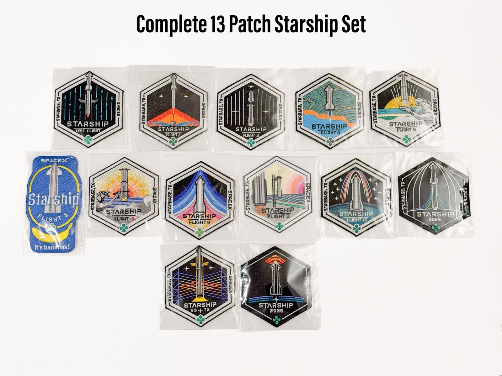 Authentic SpaceX Starship Complete 13 Mission Patch Set Launch Day Issued