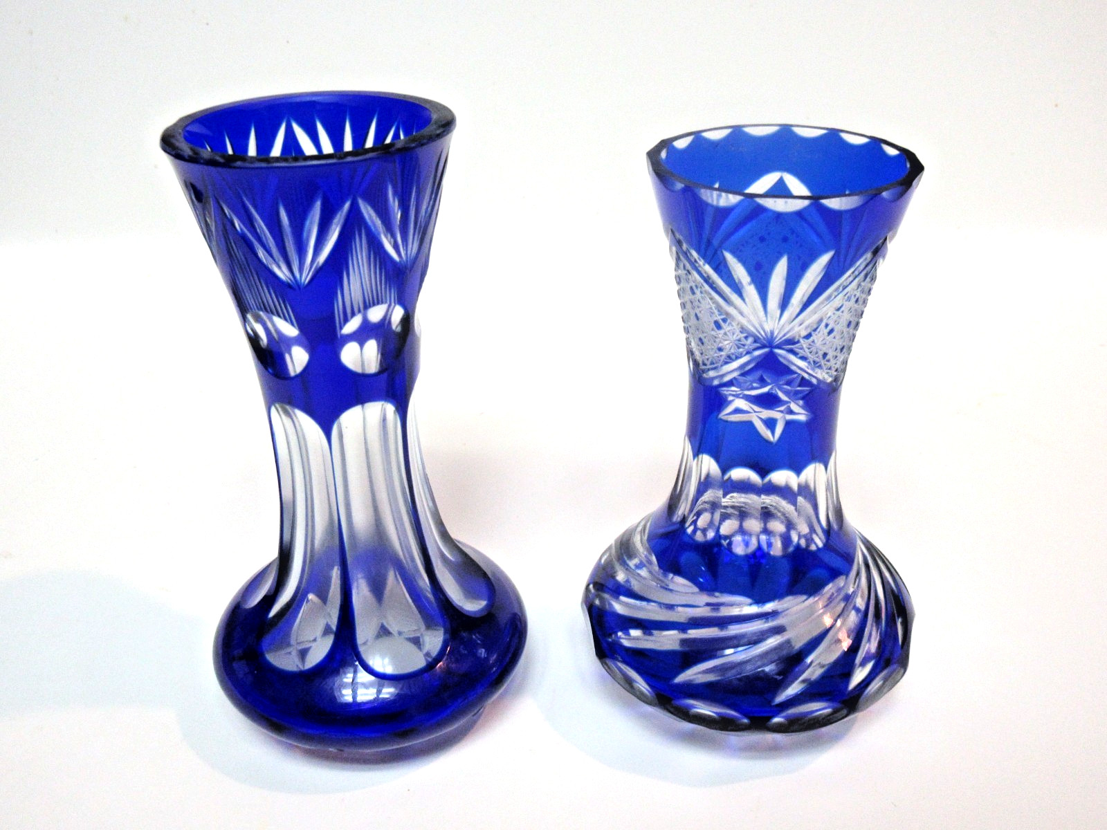 SET OF 2 BOHEMIAN COBALT BLUE CUT TO CLEAR BUD VASES SET OF 2 BOHEMIAN COBALT BLUE CUT TO CLEAR BUD VASES