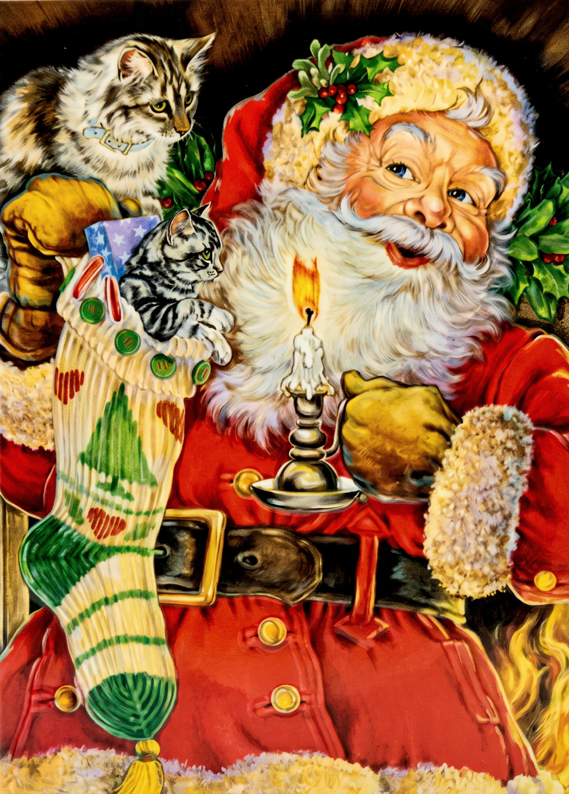 Lot of 12 VTG 1999 CLEO Embossed Christmas Greeting Cards Santa & Cats UNUSED