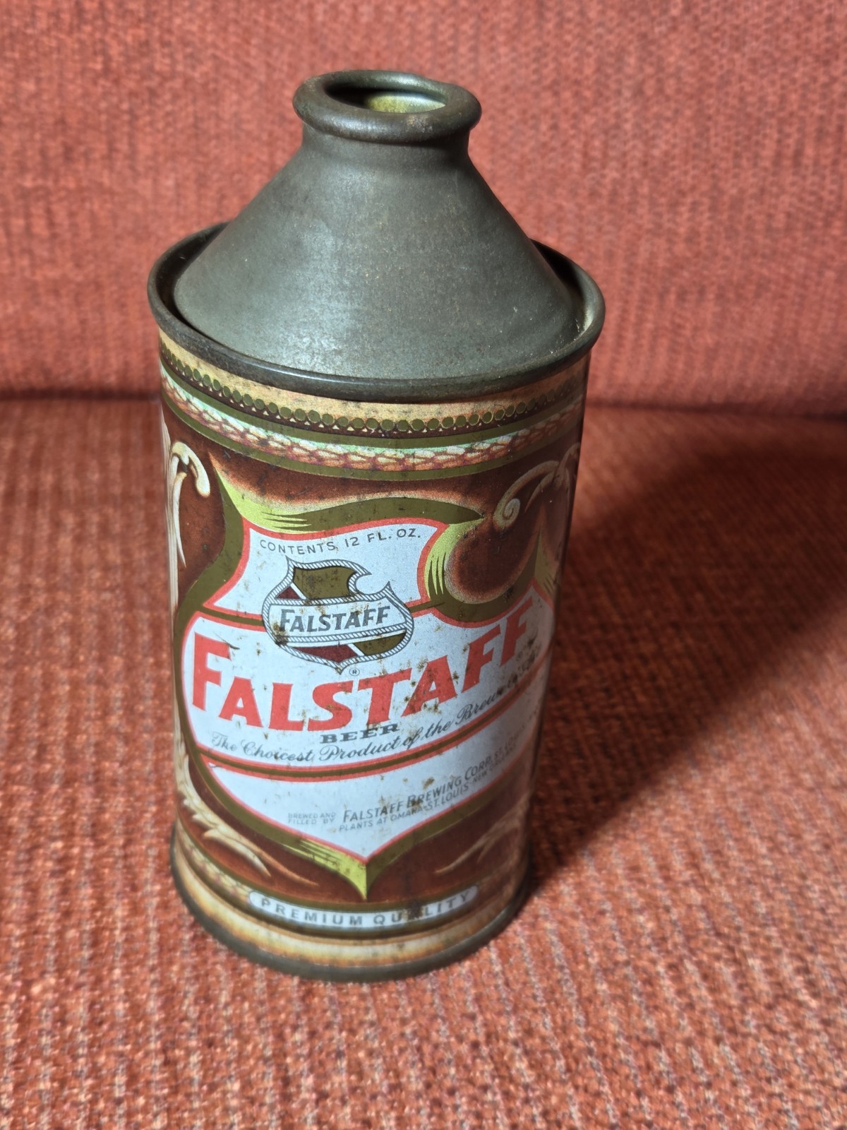 Vintage 12 oz FALSTAFF CONE TOP Beer Can GREAT COLOR SHINE GRAPHICS EARLY 1950s