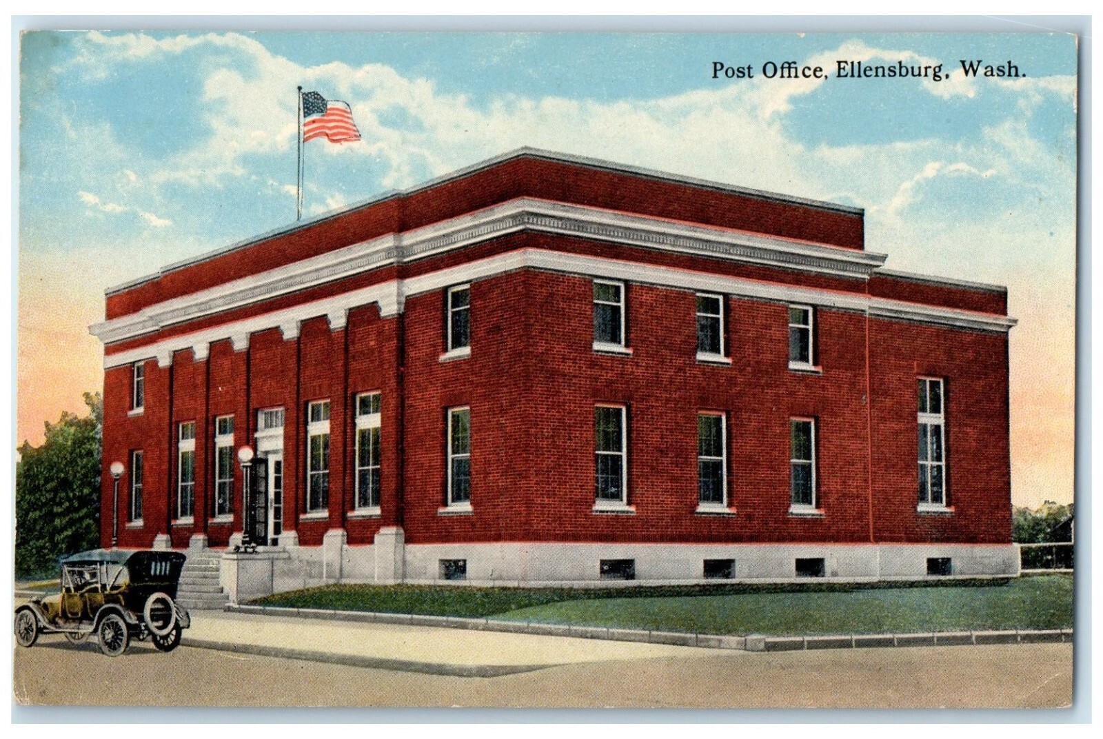 c1910\'s Post Office Building Car Ellensburg Washington WA Antique Postcard c1910\'s Post Office Building Car Ellensburg Washington WA Antique Postcard