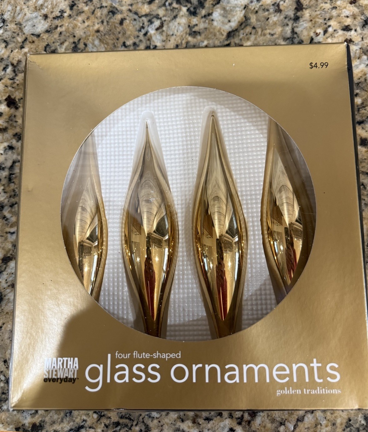 Martha Stewart Four Flute-Shaped Glass Ornaments 2002 Gold Traditions