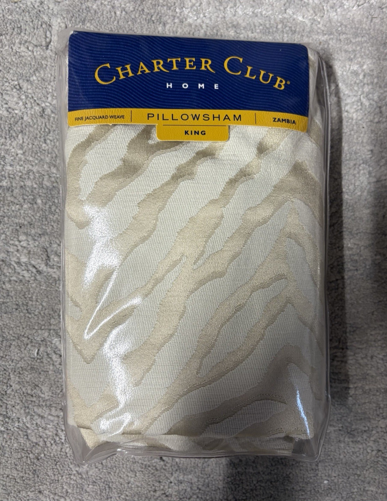 VTG CHARTER CLUB HOME Pillow Sham King Jacquard Weave Cream Tiger Stripe Design