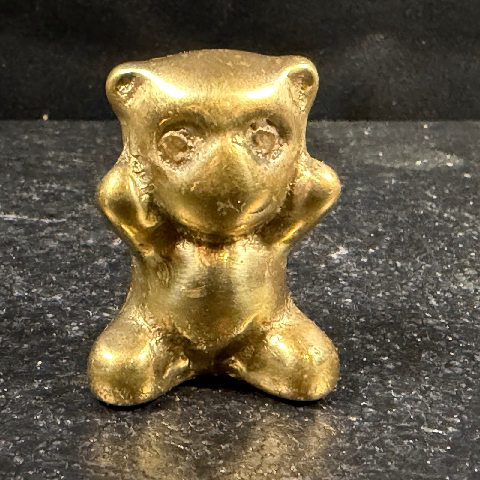 Vintage Solid Brass Teddy Bear Figurine Miniature Mid Century Animal Decor 1.5\