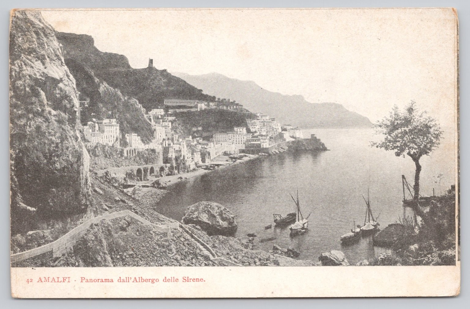 Amalfi Coast Panorama Vintage Postcard - Albergo delle Sirene View