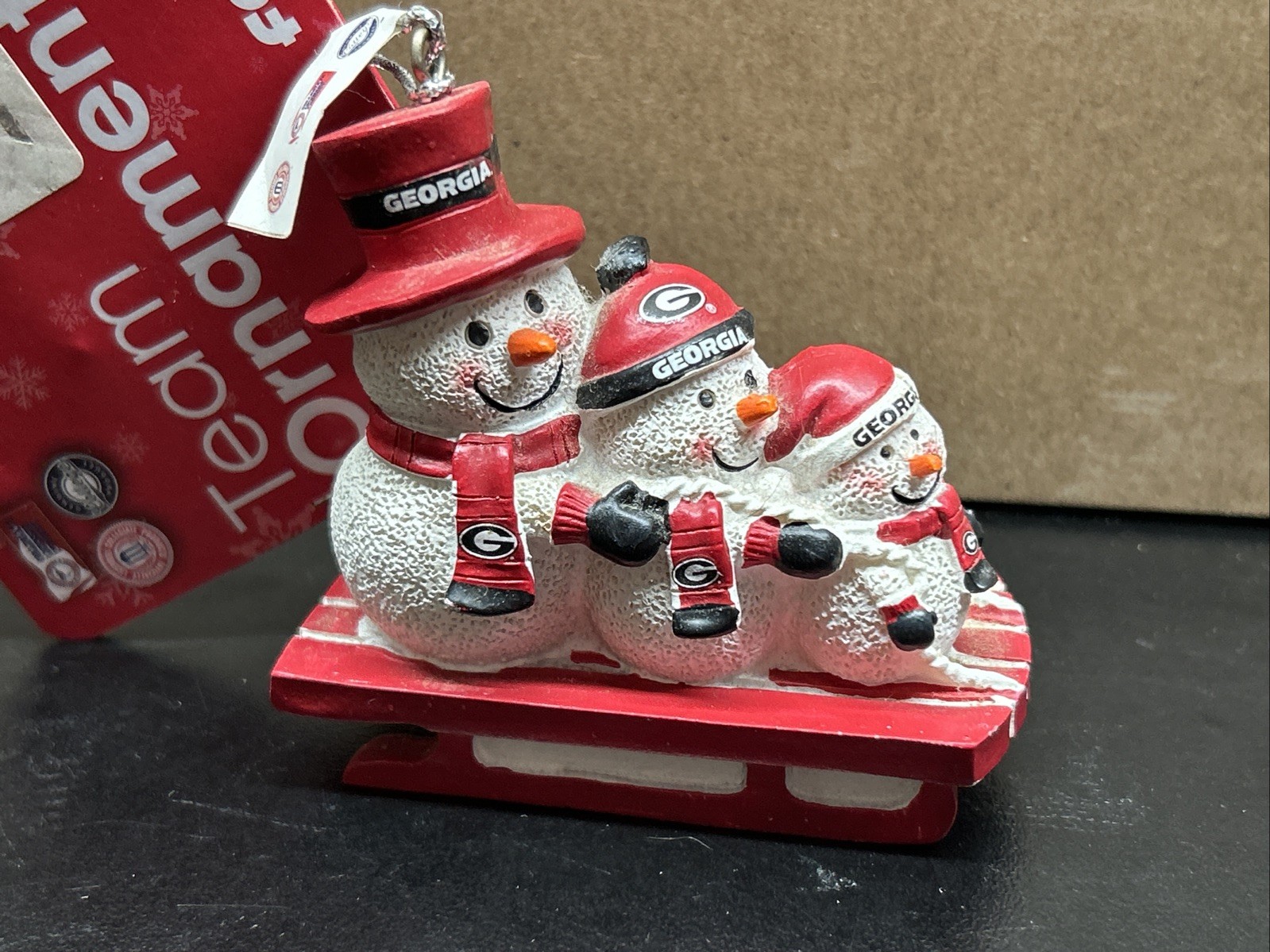 FOCO Georgia Bulldogs Sledding Snowman Christmas Ornament UGA/NCAA Licensed NEW