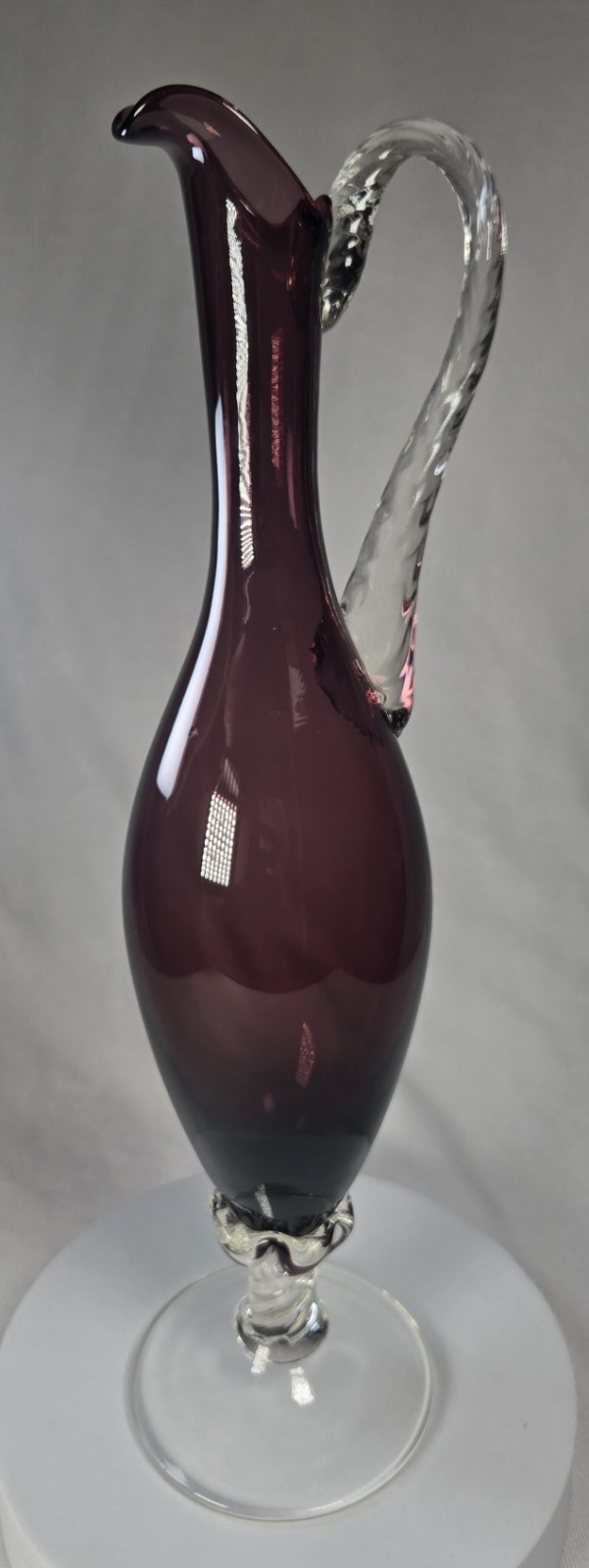 VTG hand-blown 1960s Art Glass Retro Italy Empoli Amethyst Glass Jug Ewer 14 VTG hand-blown 1960s Art Glass Retro Italy Empoli Amethyst Glass Jug Ewer 14