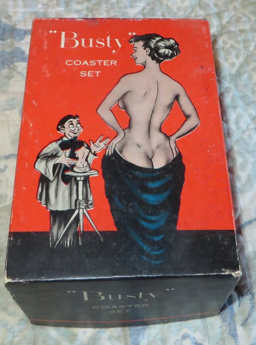 Vintage 1950s Busty Coaster Set MCM Novelty Pinup
