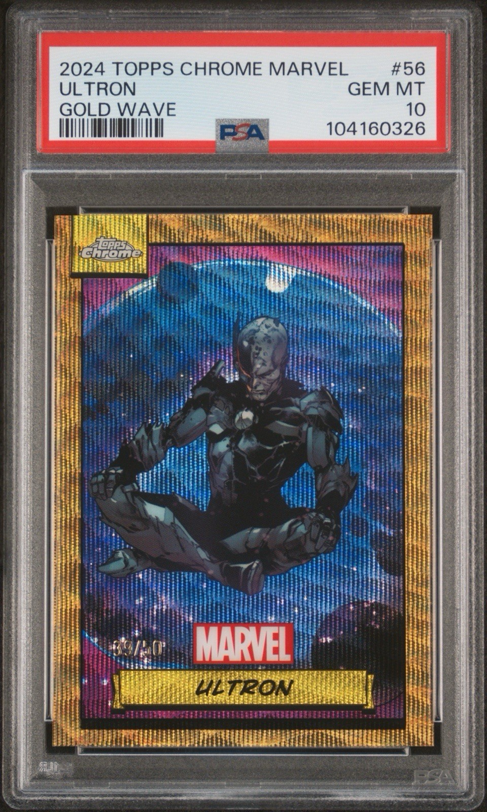 2024 Topps Chrome Marvel Ultron Gold Wave /50 PSA 10 #56 POP 6 2024 Topps Chrome Marvel Ultron Gold Wave /50 PSA 10 #56 POP 6