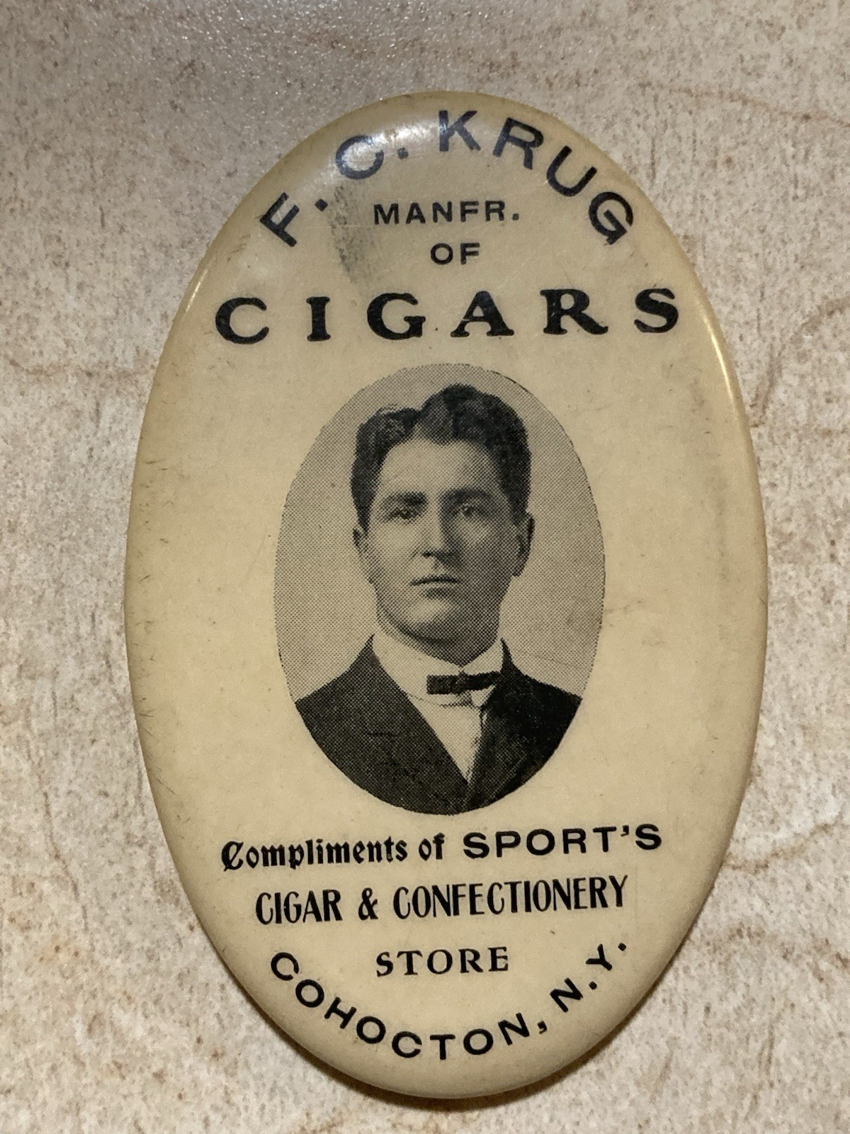 RARE F.C. KRUG CIGARS Oval Celluloid Advertising Pocket Mirror- Cohocton, NY