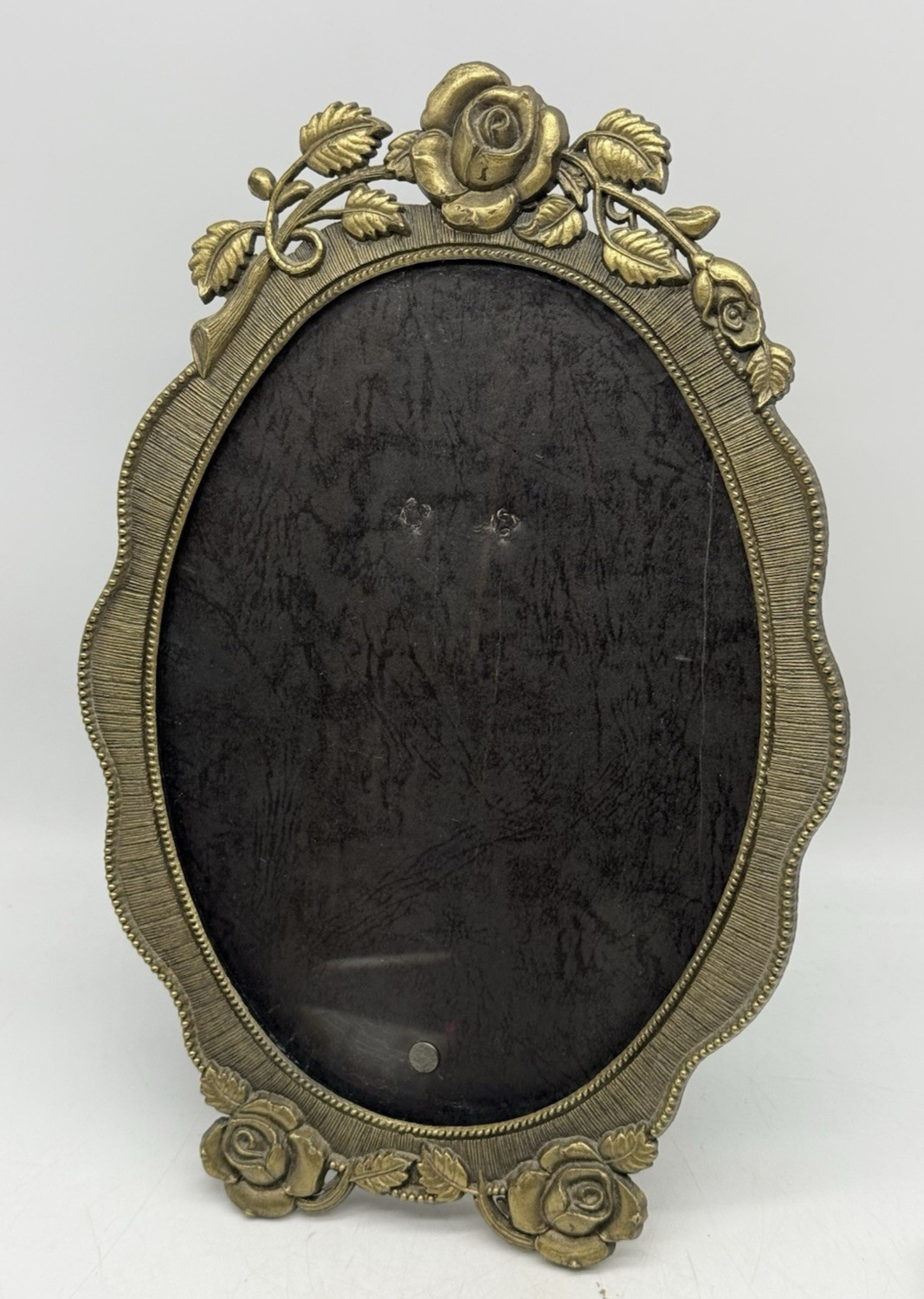 Vintage Fancy Victorian Roses Oval Metal Photo Picture Frame Ornate READ Vintage Fancy Victorian Roses Oval Metal Photo Picture Frame Ornate READ