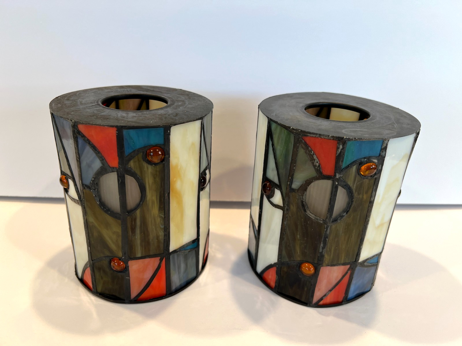 Allen + Roth Tiffany Style Cylinder Art Glass Pendant Light Shades Set/2 - READ