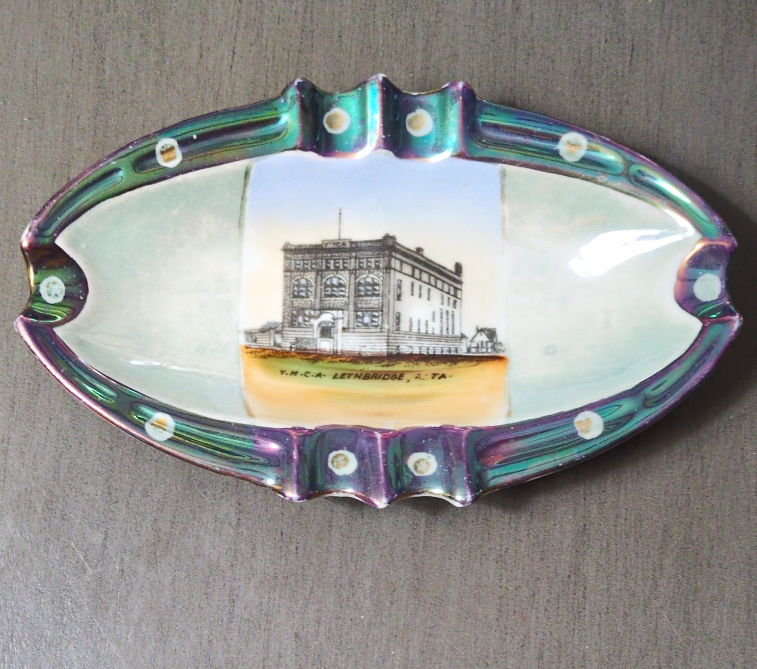 Souvenir Ceramic Ashtray YMCA Lethbridge, Alta. Building Scene