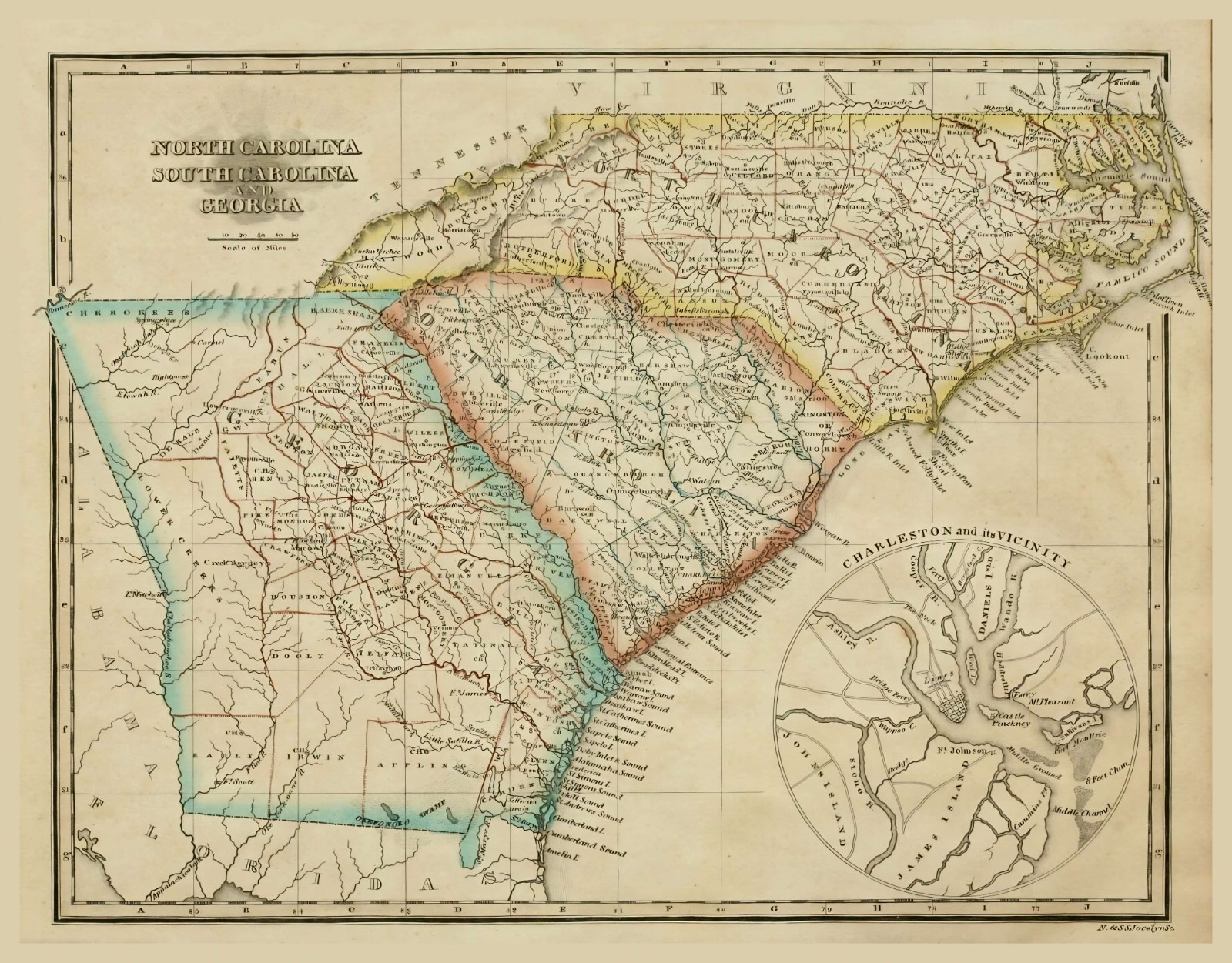 Map of NORTH & SOUTH CAROLINA from 1825 - 8.5 x 11 Inch Photo Reprint