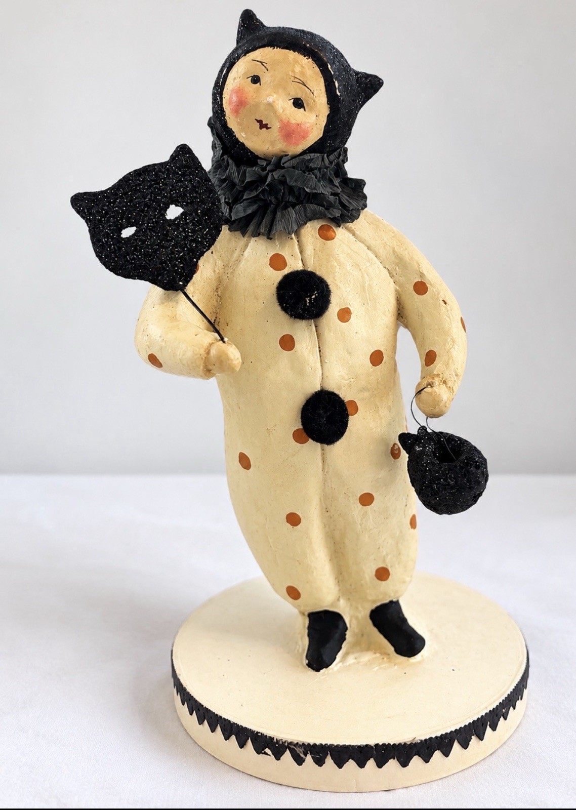Vintage Nicol Sayre Halloween Clown Black Cat Candy Bucket Paper Mache Folk Art
