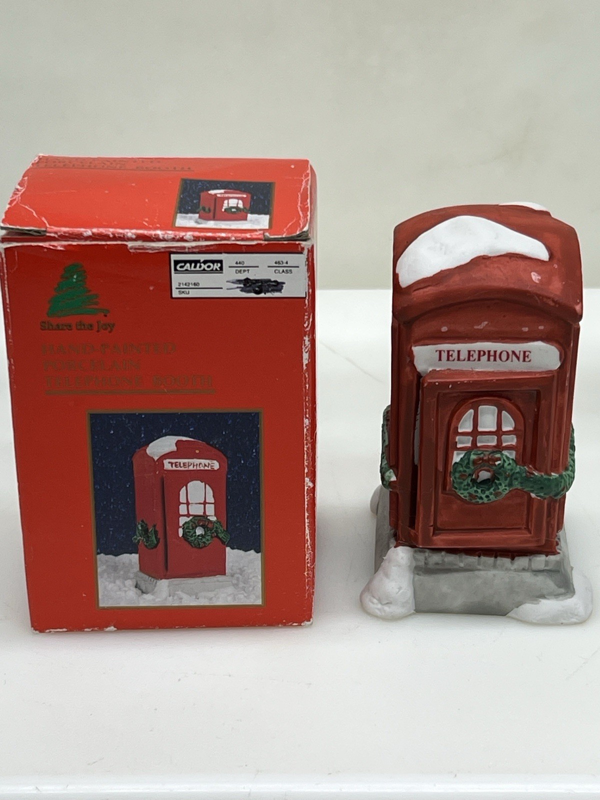 Caldor Hand Painted Porcelain Christmas Telephone Booth Vintage 1998 With Box