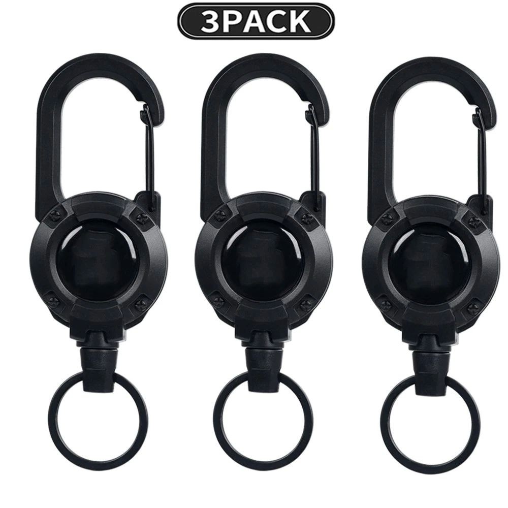 3 Pack Heavy Duty Retractable High Elastic Self Recoil Key Chain With Clip Ring