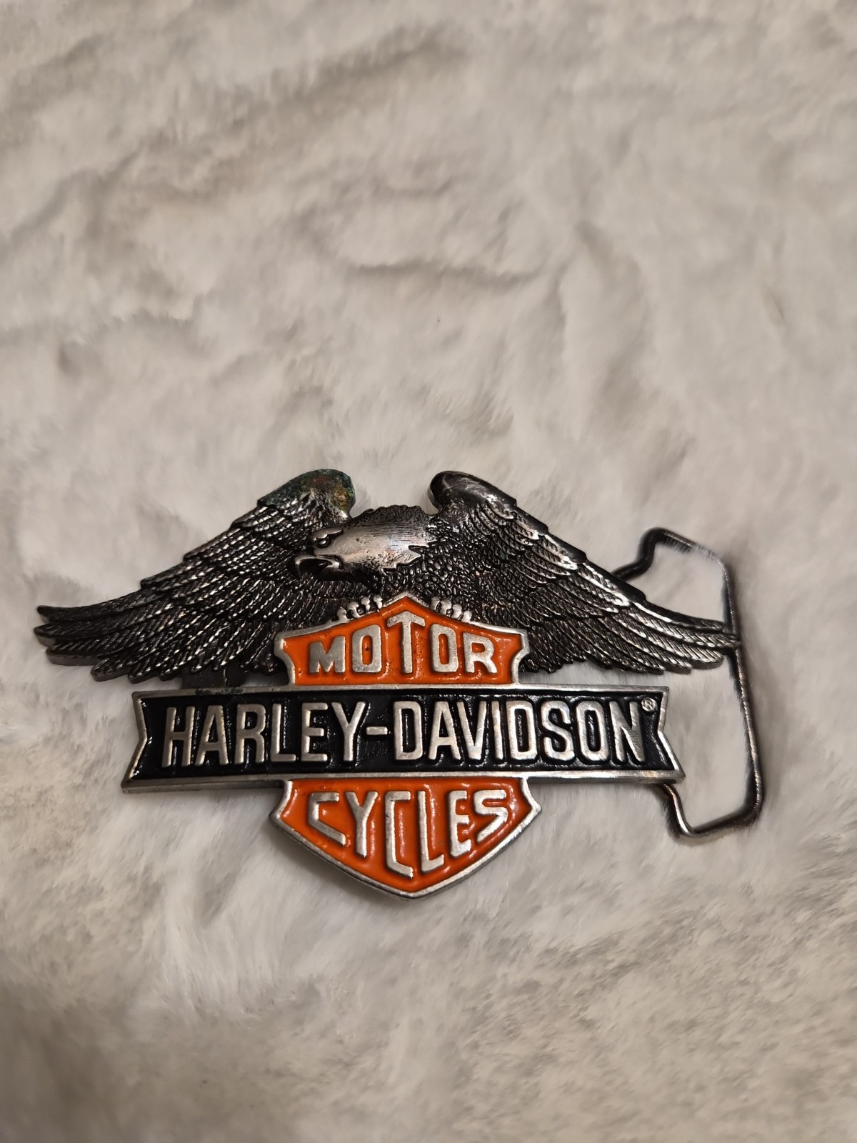 Vintage 1980 Harley Davidson Eagle Belt Buckle Baron Solid Brass Enamel H-D