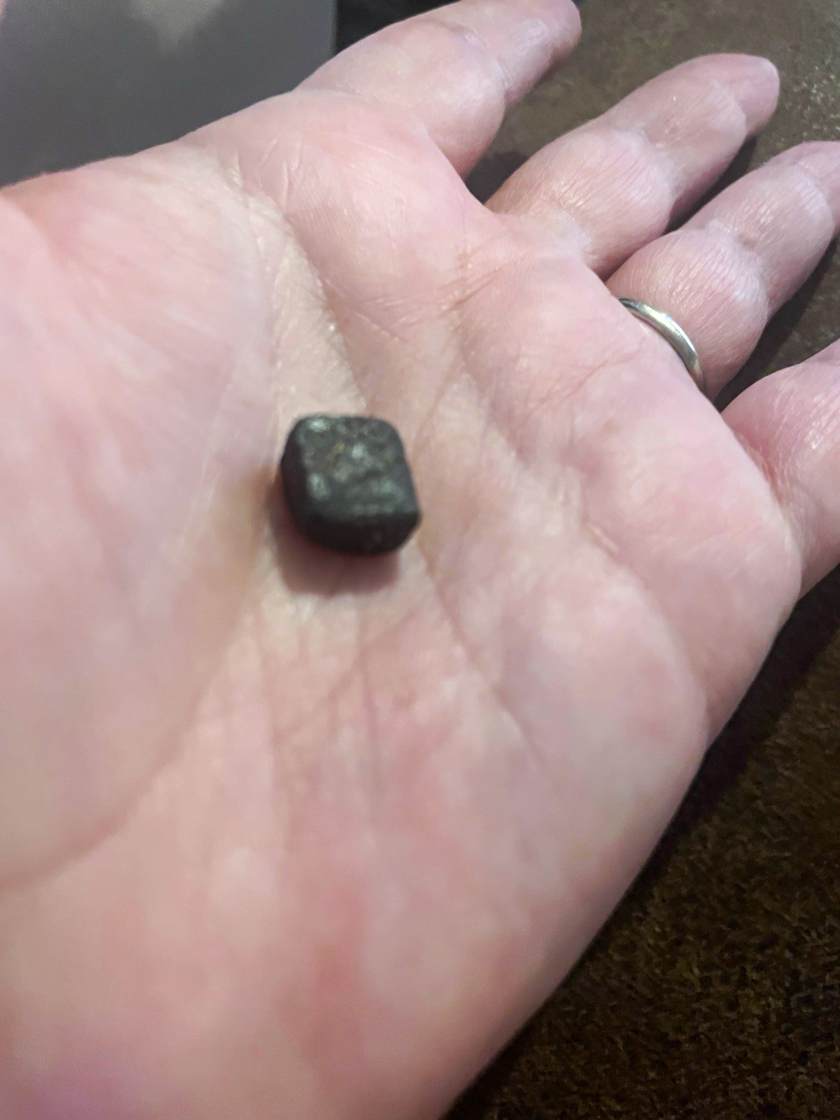 Small Dark Stone Specimen Possible Meteorite or Tektite Photo in Hand