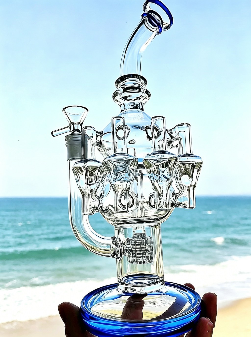 blue Recycler rig Eight hearts Water pipe Smoking tire bong with 14MM Bowl 12“