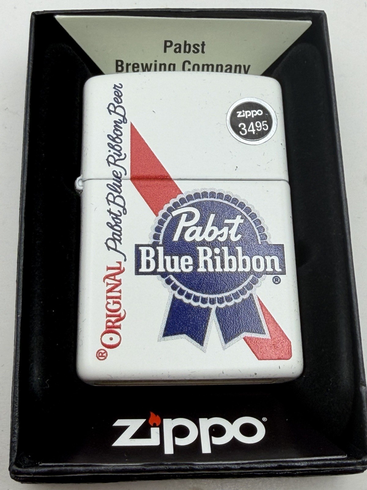 Pabst Blue Ribbon Beer Label White Matte Zippo Lighter New 48746