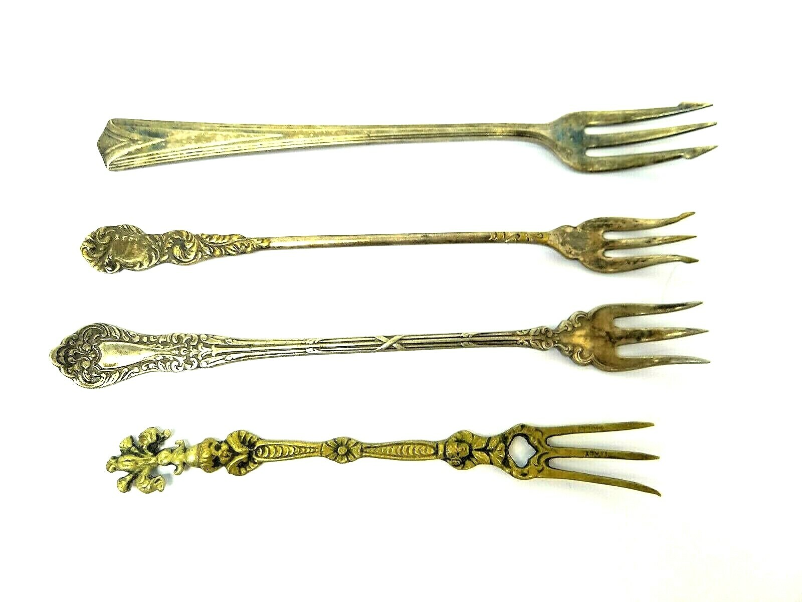 Mixed Vintage Lot Used Silverplate & Brass Simeon & George Rogers Olive Forks